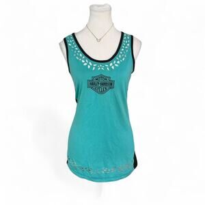 Harley Davidson blue tank top with cut out details. Size: XL Y2K biker girl